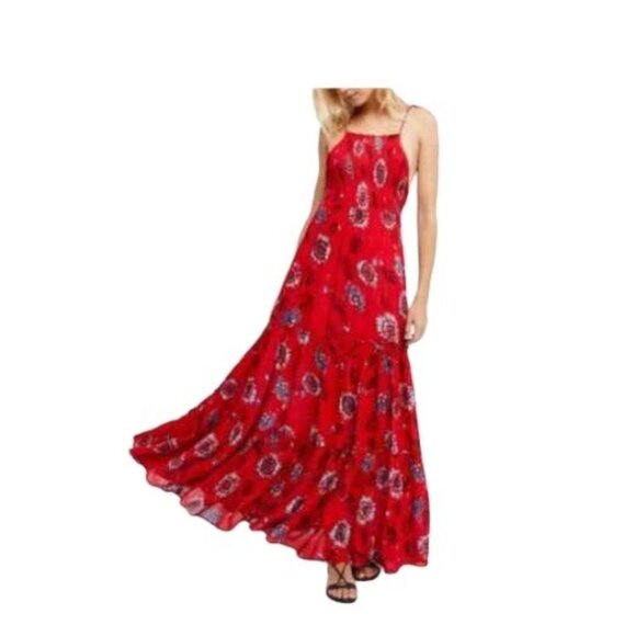 Free People Intimately Garden Party Maxi Dress Red Size XS Floral Coastal Boho - Picture 1 of 14
